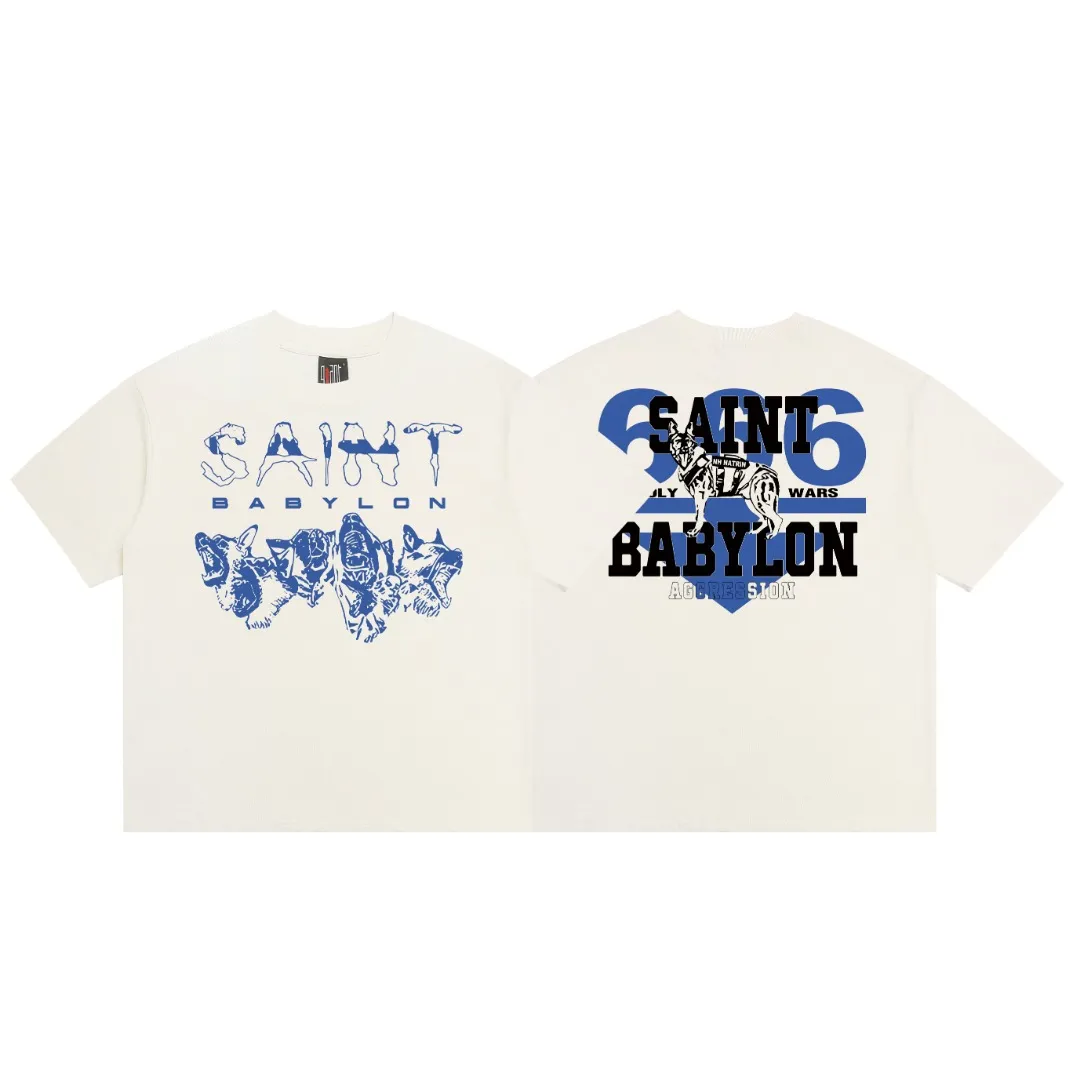 Saint Michael Art Word Wolf Retro Distressed Print Loose Short Sleeve T-shirt Digital white ink direct injection, the fabric is breathable and the pattern is three-dimensional and clear. Fabric: Double yarn 240g Style number: S986 Size: S-M-L-XL Color: Off-white Price: P110